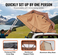 Rooftop Tent Hard Shell, 2-3 Person Roof Top Tent for Car SUV Truck Jeep Van Camping with Telescopic Ladder, Thick Mattress & LED Light
