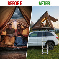 Rooftop Tent Hard Shell, 2-3 Person Roof Top Tent for Car SUV Truck Jeep Van Camping with Telescopic Ladder, Thick Mattress & LED Light — Before & After