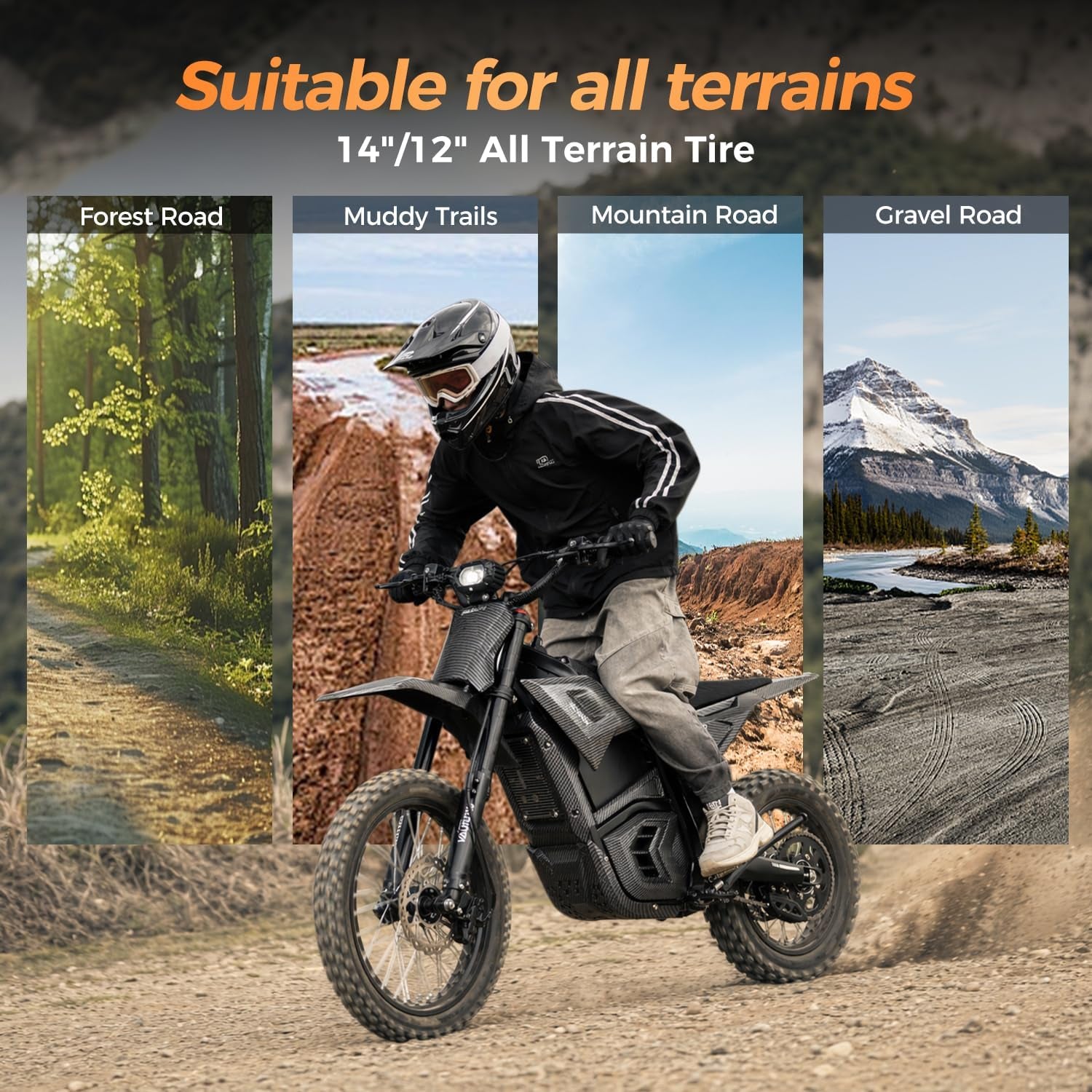 Electric Dirt Bike for Teens Adults, Mid-Drive Motor 3840W Peak, Electric Motorcycle 48V 23.4Ah Battery, 40Mph, Full Hydraulic Brakes and Suspensions Mountain Off-Road E Dirt Bike, Black/12+